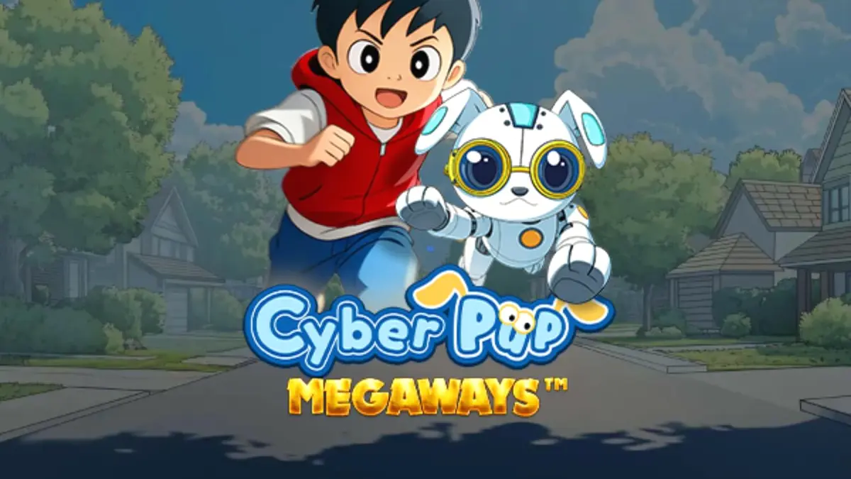 Interface futurista e colorida do slot Cyber Pup Megaways com personagens estilo anime